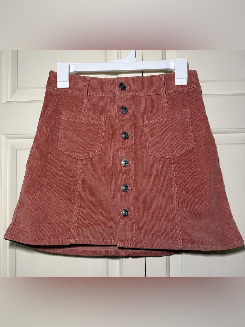 aerie Rust Button-Front Corduroy Mini Skirt
